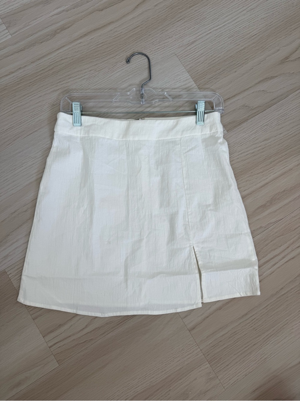Cream Mini Skirt with Subtle Front Slit